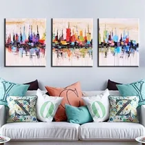 Comprar Cuadros Modernos Tripticos Abstractos Pintados En Tela