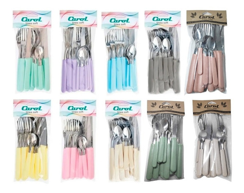 Set X16 Cubiertos Carol Soft Cuchillo Tenedor Cuchara Pastel