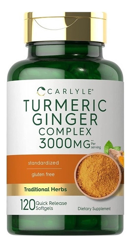 Complejo De Jengibre Y Cúrcuma 2250 Mg Carlyle 120 Capsulas Sabor Turmeric Ginger