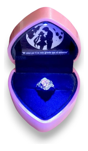 Anillo Compromiso Sailor Moon Corazon Rosa Oro Y Plata S925