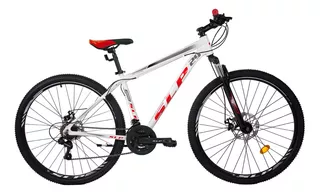 Mountain bike SLP 25 pro 2023 R29 M 21v frenos de disco mecánico cambios Shimano Tourney TZ31 color blanco/rojo con pie de apoyo