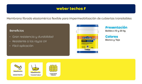 Weber Techos F Membrana Liquida Fibrada X 20kg