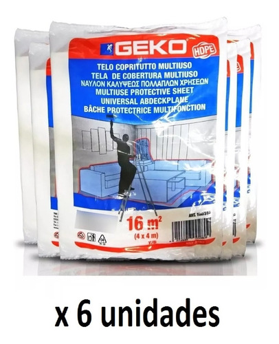 Kit X6 Cobertor Plástico Obras Mueble Pintura 4 X 4 Mts Geko