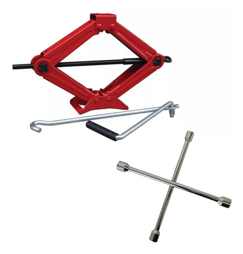 Imagen 1 de 10 de Criquet Tijera 1 Tn Reforzado + Llave Cruz 17 19 21 23 Mm