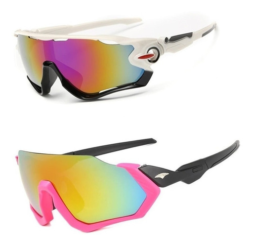 Óculos De Sol Bike Ciclismo Feminino Proteção Uv Kit 2 Peças Cor Branco e Rosa Cor da armação Branco e Rosa Cor da lente Espelhado