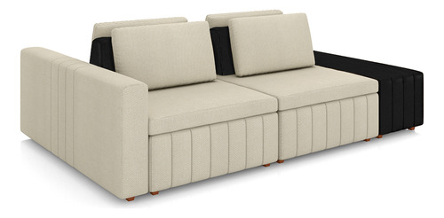 Sofá Ilha Móveis Olimpo 265cm Modulado Linho/pu Bege/preto