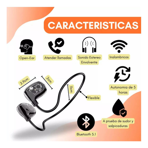 Auriculares Inalambricos Bluetooth Open Ear Deportivo C/ Mic Negro