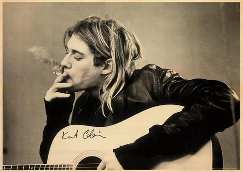 Cuadro Kurt Cobain Vintage Con Marco De Madera Y Vidrio 2m