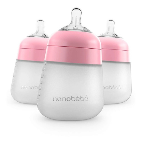 Nanobébé Biberón Silicona Anticólicos 270ml/9oz 0m+ 3pz Rosa