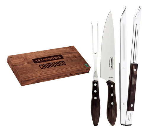 Kit de tallado Tramontina, mango de madera de acero inoxidable, 03 piezas