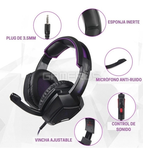 Imagen 4 de 5 de Auricular Gamer Sades Sa 920 Black And Purple Pc Ps4 Color Violeta