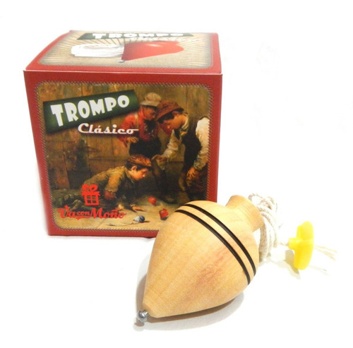 Trompo Clasico De Madera Retro Punta Metalica En Caja