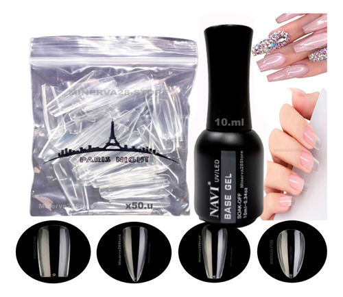 Kit/set 50 Tips Paris Night + Base Coat Uv/led Marca Navi