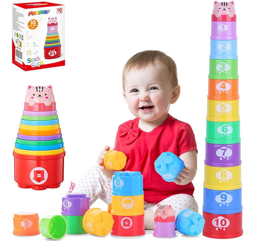 Moontoy Stacking Cups Baby Toys 6 10 12 18 Months, Montessor