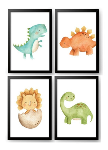 Quadro Decorativo Infantil Dinossauros Baby Aquarela