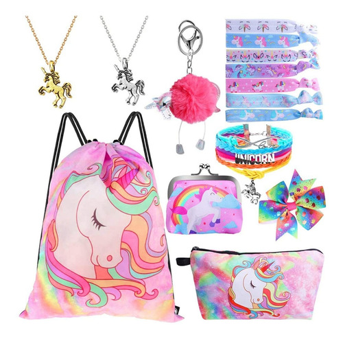 Bolsa Cordon Para Regalo Unicornio Niña Incluye Collar Pelo