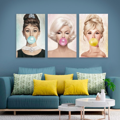 Cuadro Canvas (x3) Marilyn Audrey Brigitte Gum 40x60cm