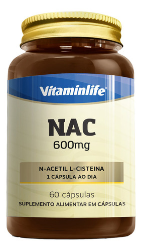 Nac 600 mg (n-acetil + L-cisteína) 60 cps Vitaminlife Flavor sin sabor