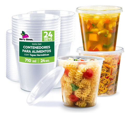 24 Contenedores Alimentos Herméticos Reutilizable Deli 24 Oz