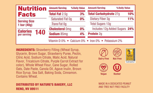 Nature's Bakery Barras Crumble De Avena, Fresa, Fruta Real,