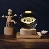 Comprar Lámparas De Escritorio Noche Led 3d Espacio Bola De Cristal Estructura Amarillo Pantalla Saturno