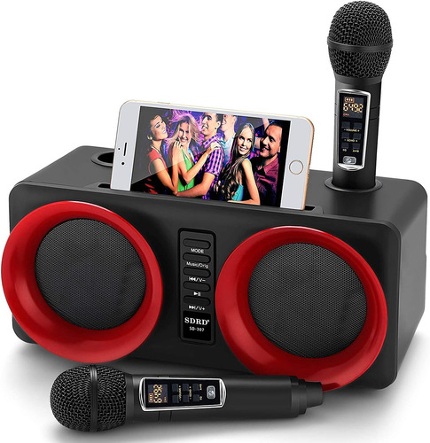 Máquina De Karaoke Alpowl 2 Mic, Portátil, Negro Y Rojo