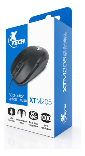 Mouse Xtech 3d De 3 Botones 1000dpi Negro