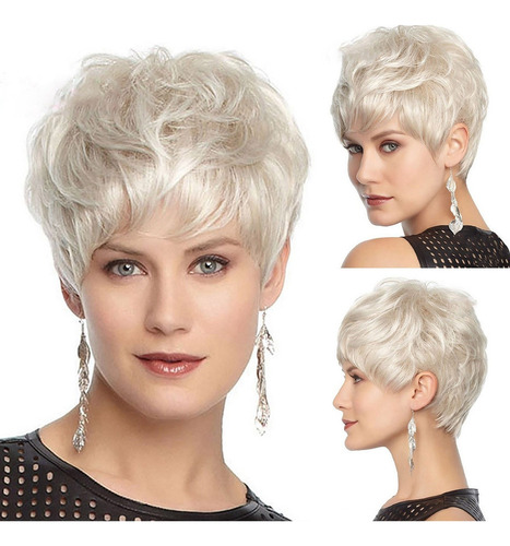 Peluca De Pelo Corto Y Liso Blanco Plateado For Mujer 9005