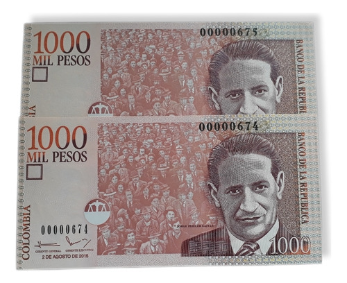 Colombia Duo Consecutivos 1000 Pesos 3 Digitos Estado 10    