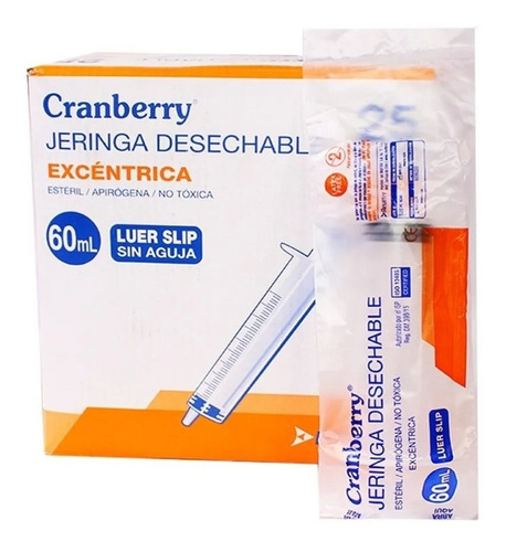 Jeringa Excentrica 60ml Luer Slip Sin Aguja X 25u Cranberry