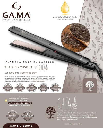 Planchita De Pelo Gama Elegance Chia Active Essential Oil