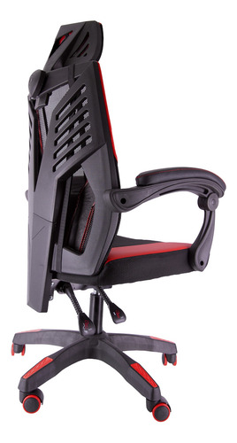Imagen 7 de 8 de Silla de escritorio Riotoro M3 gamer ergonómica negra y roja con tapizado de mesh y cuero sintético