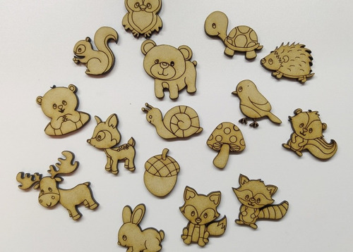 26 Animales Del Bosque 10cm Fibrofacil Mdf Souvenirs