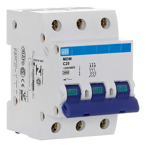 Llave térmica tripolar 25 amp WEG curva C MDW-C25-3