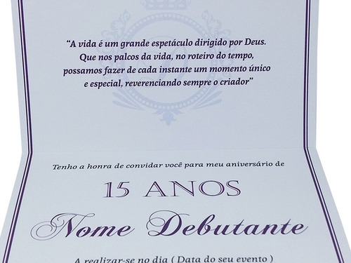 Imagem 5 de 5 de Kit 100 Convite Personalizado 15 Anos Lilás Frete Gratis