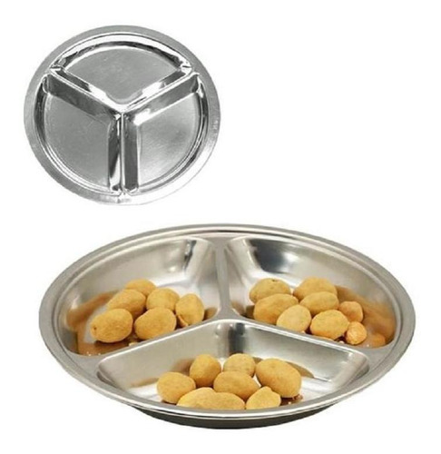 Petisqueira Em Aço Inox Média Com 3 Divisões Petiscos Luxo Cor Cinza