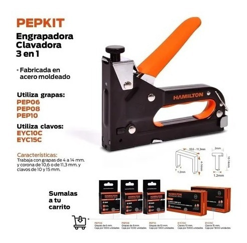 Imagen 3 de 8 de Kit Engrapadora Clavadora Prof 3 En 1 - Hamilton Pepkit