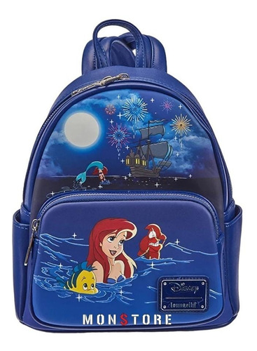 Loungefly Disney Mini Mochila La Sirenita Ariel Mini Backpack Glow Inthe Dark (brilla En La Obscuridad) Lights Up (con Luces) Color Azul marino