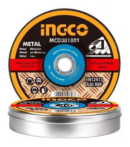 Discos De Corte 4½'' Ingco 1.2mm Caja Metálica X 10 Unidades