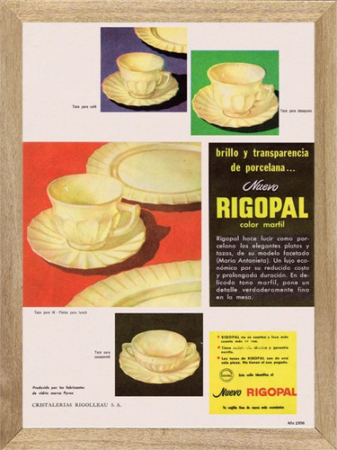 Publicidad Antigua Rigopal Vajilla , Cuadro,  Poster,  P608