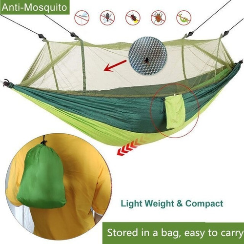 Hamaca De Nylon 2 Pers Con Mosquitero Ligero Y Portátil 