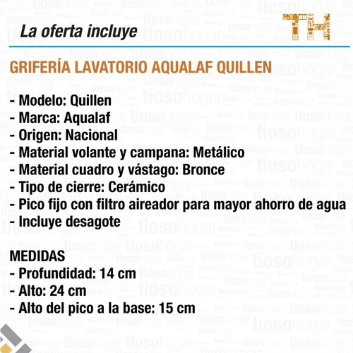 Imagen 6 de 10 de Grifería Lavatorio Mesada Aqualaf Quillen 1070 Cromo Cromado