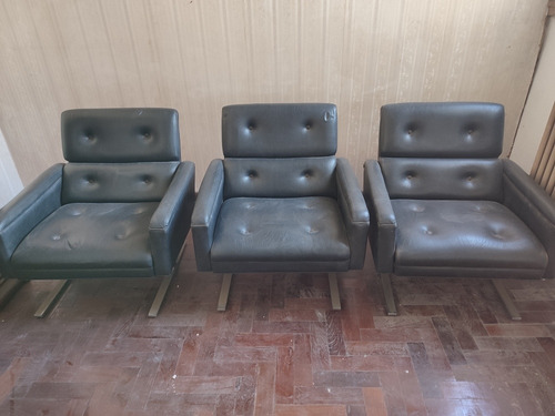 Sillones Vintage / Cuero Negro / 1 Cuerpo Con Respaldo