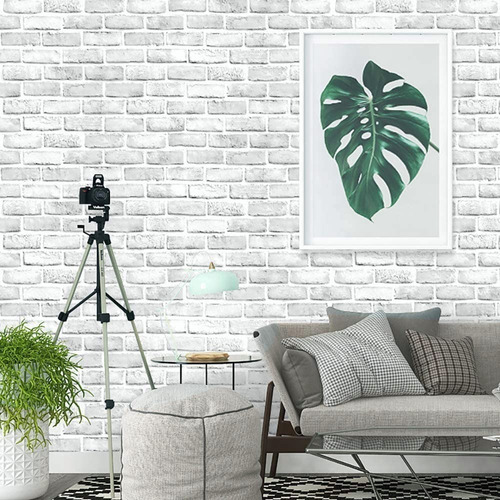 Imagen 4 de 10 de Papel Tapiz Ladrillos Blanco Adhesivo 45cm X 10 Mt 3d Mayore