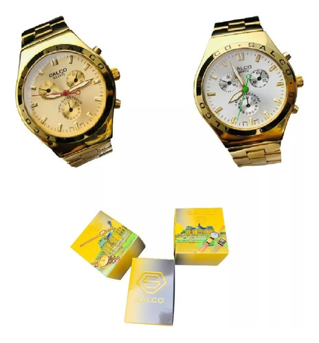 Reloj Hombre Salco Japan Quartz Análogo Gold Acero + Estuche