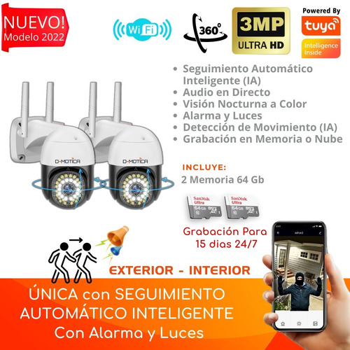 Kit 2 Cámaras Wifi Inteligente Ultra Hd Motorizada+memorias