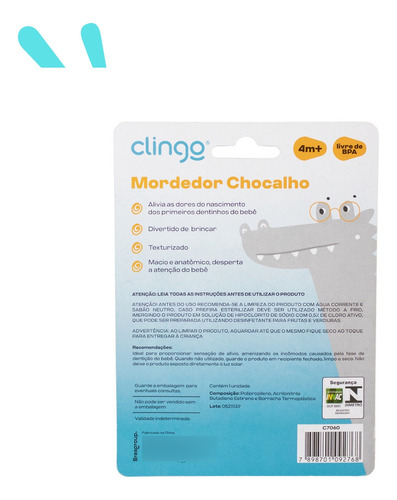 Mordedor Sensorial Infantil Com Chocalho Clingo