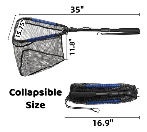 Red De Pesca Plegable Con Mango Telescópico Y Malla De Goma
