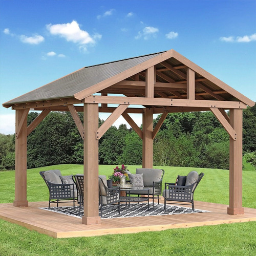 Pérgola Jardín Madera De Cedro Techo Pabellón Terraza Sombra