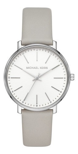 Michael Kors Reloj De Pulsera Para Mujer 38 Mm Color Gris Color de la correa Cuero Color del bisel Tono plateado Color del fondo Blanco